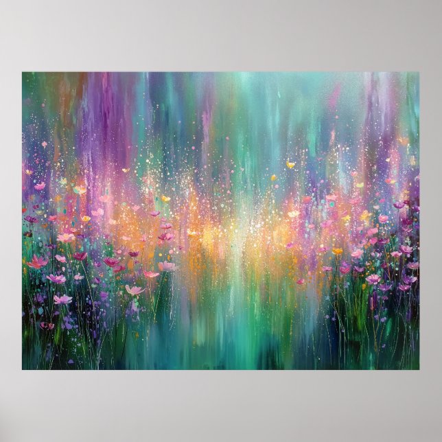 Poster Pintura Floral Abstrata com Cores Vibrantes (Frente)