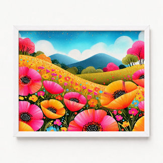 Poster Pintura Floral Amarelo Laranja Califórnia Papoulas