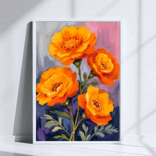 Poster Pintura Floral Aquarela de Flores de Marigold Lara