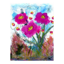 Pintura Floral Botânica de Flores Rosa Abstratas