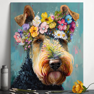 Poster pintura floral de Abstrato de Terrier Airedale