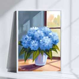 Poster Pintura Floral de Buquê de Hortênsia Azul