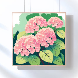 Poster Pintura Floral de Hortênsia Rosa