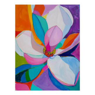 Póster Pintura Floral de Magnólia Abstrata Vibrante