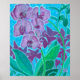 Poster Pintura Floral de Orquídea do Jardim de Janela