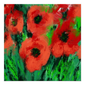 Póster Pintura Floral de Papoulas Vermelhas Abstratas