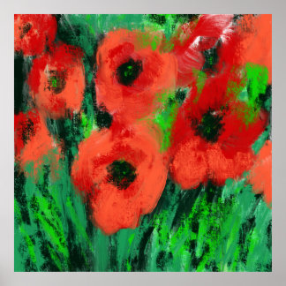 Poster Pintura Floral de Papoulas Vermelhas Abstratas