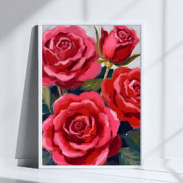 Poster Pintura Floral de Rosas Vermelhas
