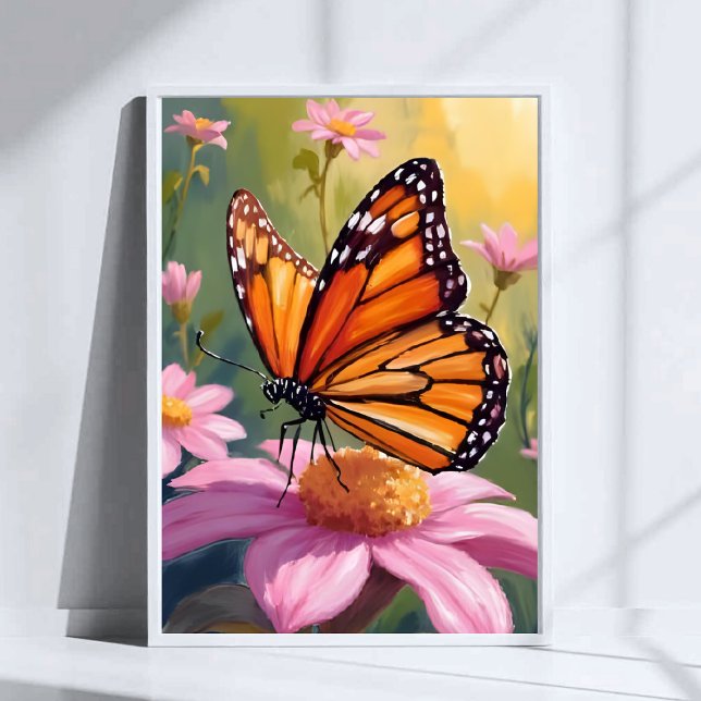 Poster Pintura Floral Flor de Rosa Borboleta Monarca (Criador carregado)