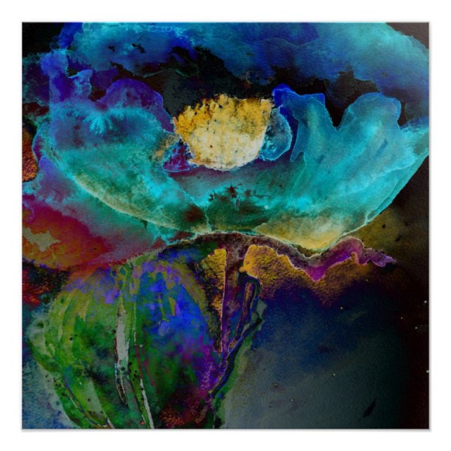 Póster Pintura floral romântica elegante de teal (Frente)