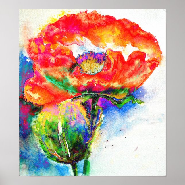 Póster Pintura floral vermelha Elegante (Frente)