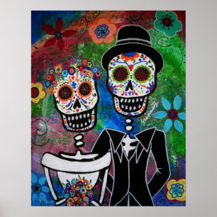 Póster Pintura Folk de Casamento Mexicano