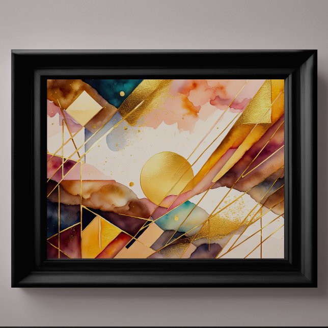 Poster Pintura geométrica com Abstrato de Aquarela Dourad (Criador carregado)
