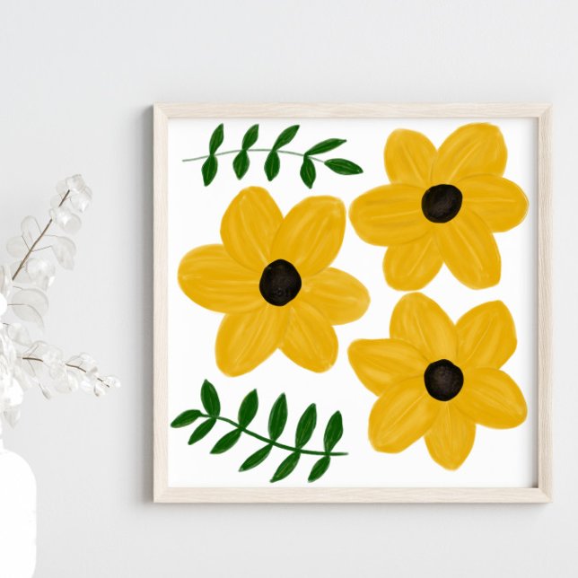 Poster Pintura Gráfica de Flores Modernas Amarelas e Ousa (Criador carregado)