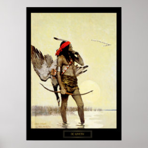 Poster Pintura Histórica de NC Wyeth Caça Indígena Nativa