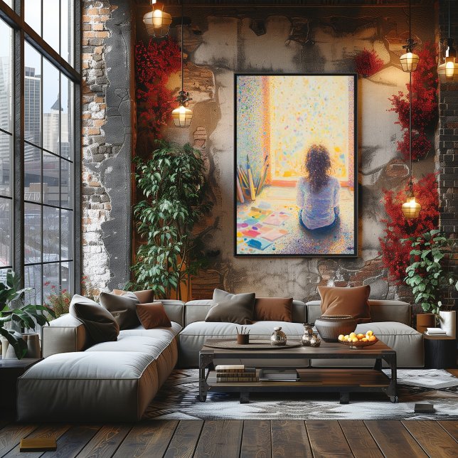 Poster Pintura Infantil de Pointilismo na Sala Luminosa (Criador carregado)