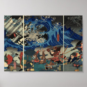 Poster Pintura japonesa antiga do samurai e dos Mongols