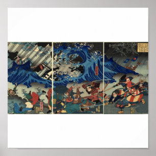 Póster Pintura japonesa antiga do samurai e dos Mongols