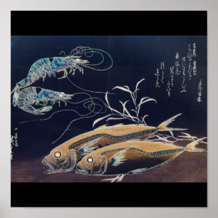 Póster Pintura japonesa da vida marinha cerca de 1800's