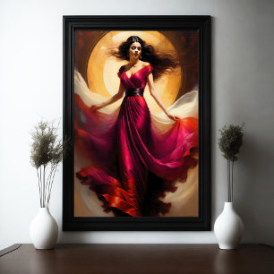 Poster Pintura Linda Mulher Incrível Vestido Vermelho II