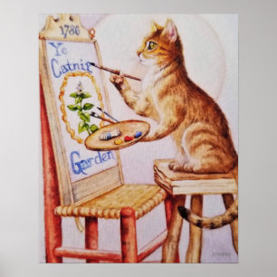 Poster Pintura Marrom para Artista Cat Painting Watercolo