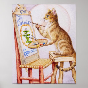 Poster Pintura Marrom para Artista Cat Painting Watercolo