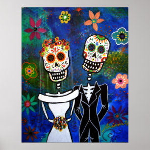 Poster Pintura mexicana da arte popular do casamento