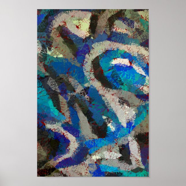 Poster pintura moderna abstrato de Cinza azul (Frente)