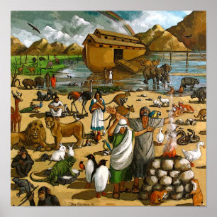 Póster Pintura mural de Noah e da arca: Animais,