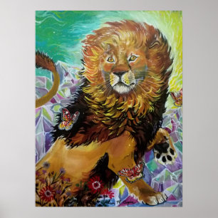 Poster Pintura Mystical Crystal Lion "Novos Mundos"