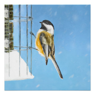 Póster Pintura no alimentador - Arte de pássaro original