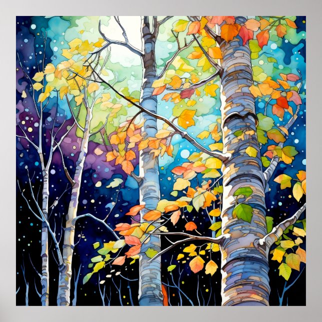 Poster Pintura Noturna da Floresta de Outono (Frente)
