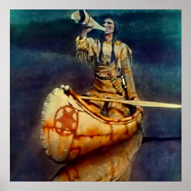 Poster Pintura ocidental de N C Wyeth “O Chamado do Alce” (Frente)