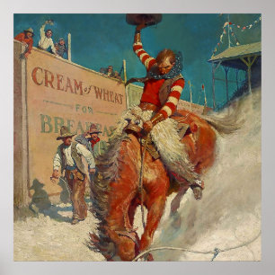 Poster Pintura ocidental de N C Wyeth “O Rodeio”