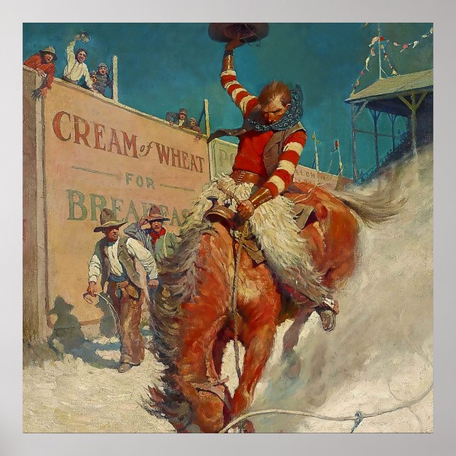 Poster Pintura ocidental de N C Wyeth “O Rodeio” (Frente)