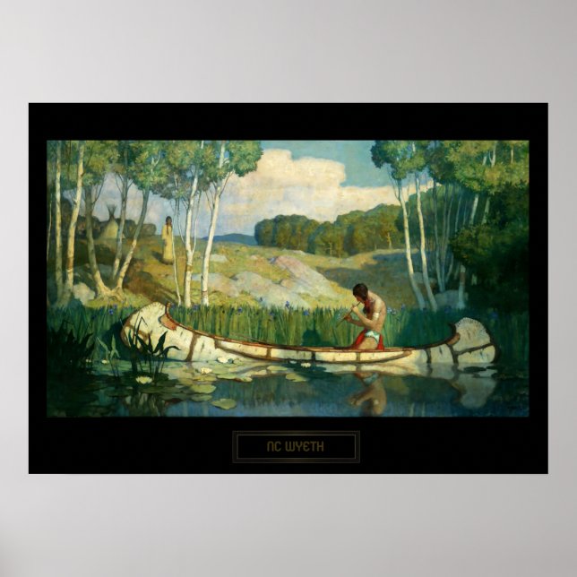 Póster Pintura Ocidental de NC Wyeth Chamada de Amor Indí (Frente)