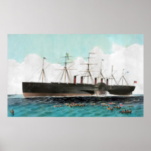Poster Pintura oriental do barco a vapor dos SS do