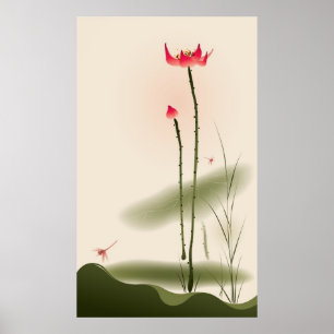 Póster Pintura oriental do estilo, Lotus alto