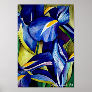Póster Pintura original da arte da aguarela da flor azul