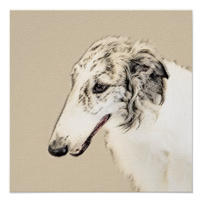 Póster Pintura Original de Cachorro Borzoi (Silver Brindl (Frente)