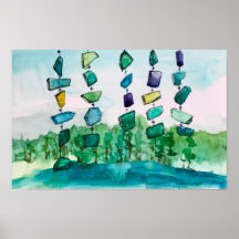 Pintura paisagística em vidro azul de Lago Chimes