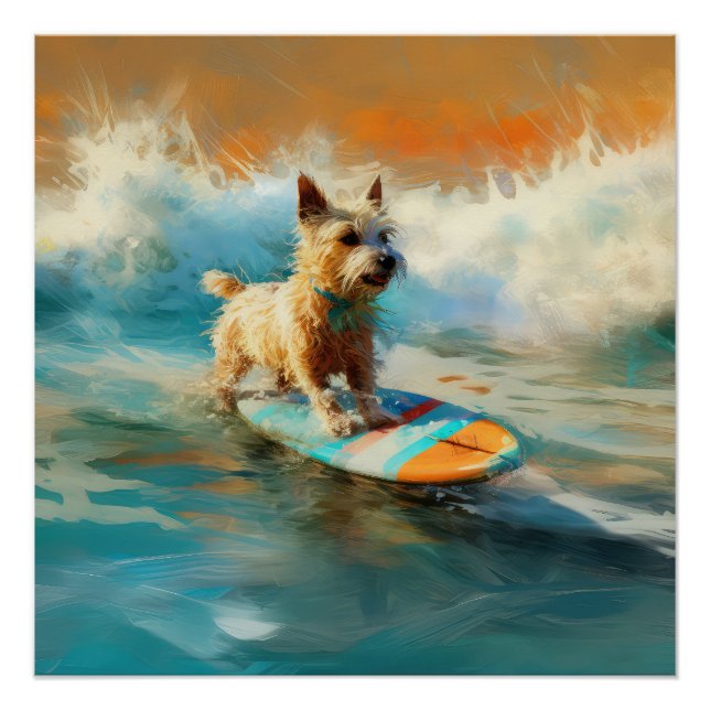 Póster Pintura para surfar na praia do Biewer Terrier (Frente)