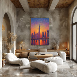 Poster Pintura pontilhista do horizonte de Dubai Burj Kha