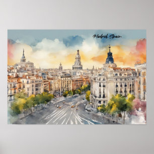 Poster Pintura por Aquarela da cidade de Espanha Madrid