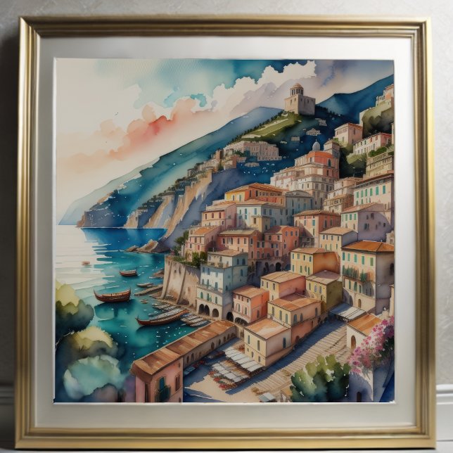 Poster Pintura por Aquarela da Cidade Mediterrânica Europ (Criador carregado)