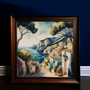 Poster Pintura por Aquarela da Cidade Mediterrânica Europ