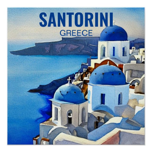 Póster Pintura por Aquarela da Grécia Santorini (Frente)
