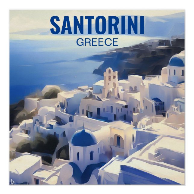 Póster Pintura por Aquarela da Grécia Santorini (Frente)