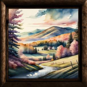 Poster Pintura por Aquarela da Paisagem Rural