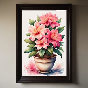 Poster Pintura por Aquarela de Azalea em rosa-Pote II